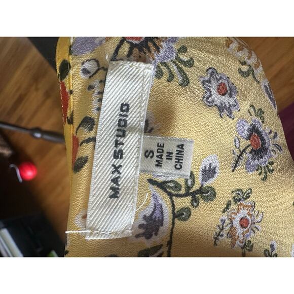 Max Studio Yellow Floral Blouse - Tie Waist - Bright Summer Print - Picture 6 of 7